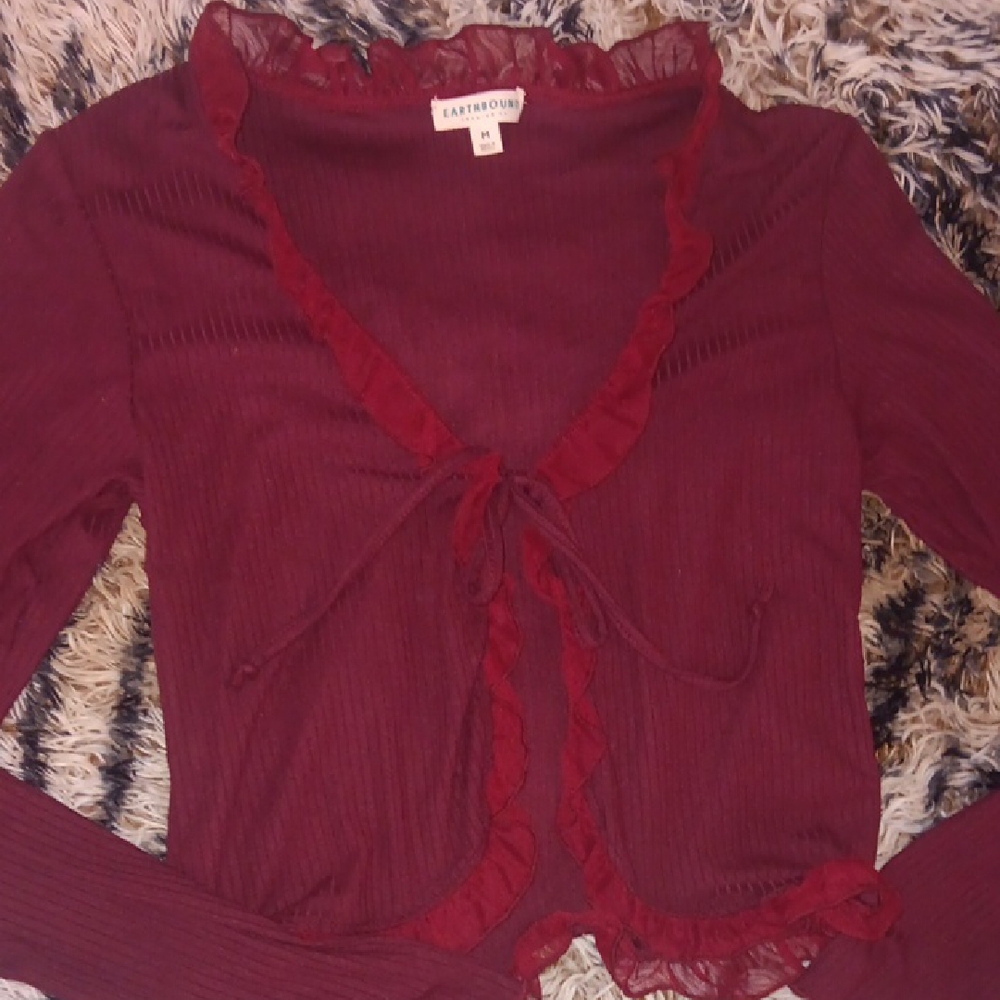 EARTHBOUND Maroon Ruffled Top